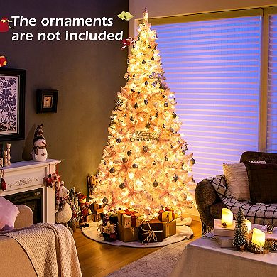 Gymax 7.5FT Pre-Lit Hinged Artificial Snow Christmas Tree Decor Tree w/ 450 LED Lights