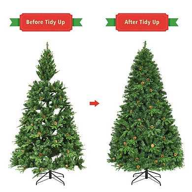 Gymax Pre-Lit 7' Artificial Christmas Tree Premium Spruce Hinged 460 LED Lights Pine Cones