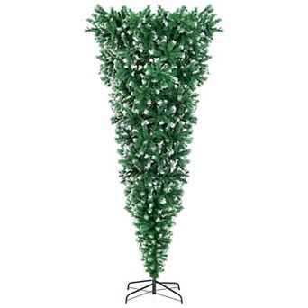Gymax 7.5FT Pre-Lit Snowy Inverted Christmas Tree Artificial Tree w/ 400 LED Lights
