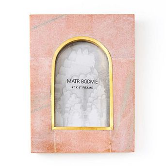 Jaipuri 4x6 Arch Picture Frame - Pink Carved Marble