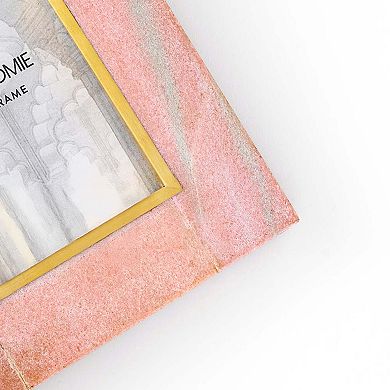 Jaipuri 4x6 Arch Picture Frame - Pink Carved Marble