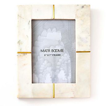 Sammita 5x7 White Picture Frame - Carved Marble Brass Inlay