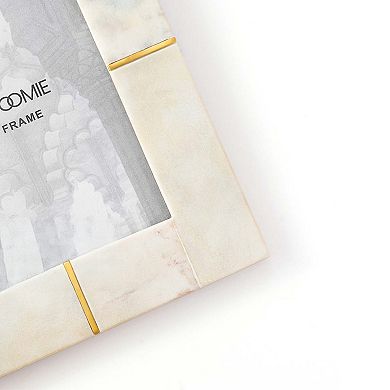 Sammita 5x7 White Picture Frame - Carved Marble Brass Inlay