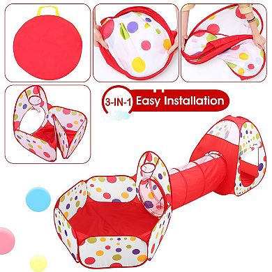 3-in-1 Kids Play Tent with Crawl Tunnel & Ball Pit Foldable Pop-Up Tent Set with Storage Bag