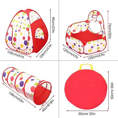 3-in-1 Kids Play Tent with Crawl Tunnel & Ball Pit Foldable Pop-Up Tent Set with Storage Bag