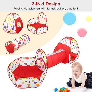3-in-1 Kids Play Tent with Crawl Tunnel & Ball Pit Foldable Pop-Up Tent Set with Storage Bag