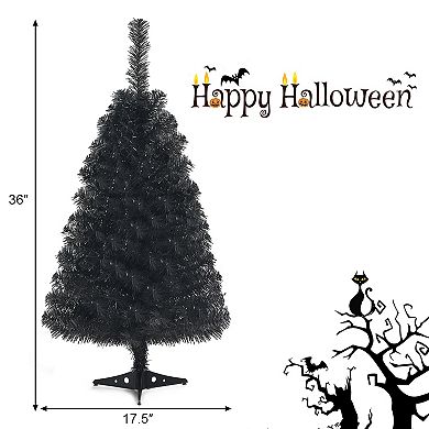 Gymax 3 Ft Un-lit Black Halloween Tree Artificial Tabletop Christmas Tree