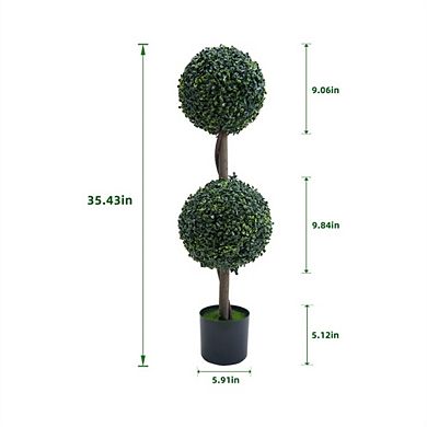 2pcs Topiary Trees Artificial Outdoor, 35" Milan Grass Ball Topiary Trees, Fake Greenery Tree