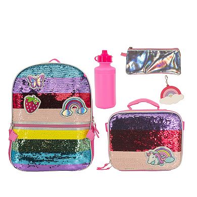 Rainbow Sequin 5-Piece Kids Backpack Set