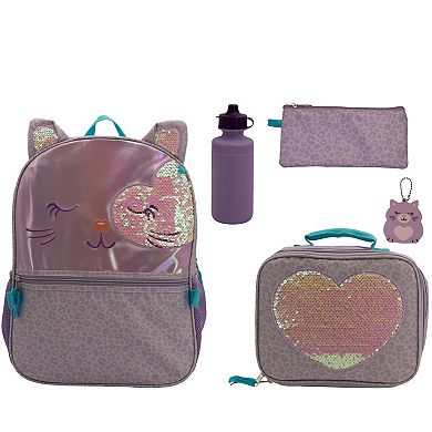 Sequin Kitty 5-Piece Kids Backpack Set