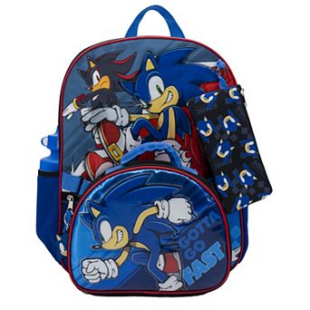 Sonic 5 pc Backpack Set With Water Bottle & Pencil Case