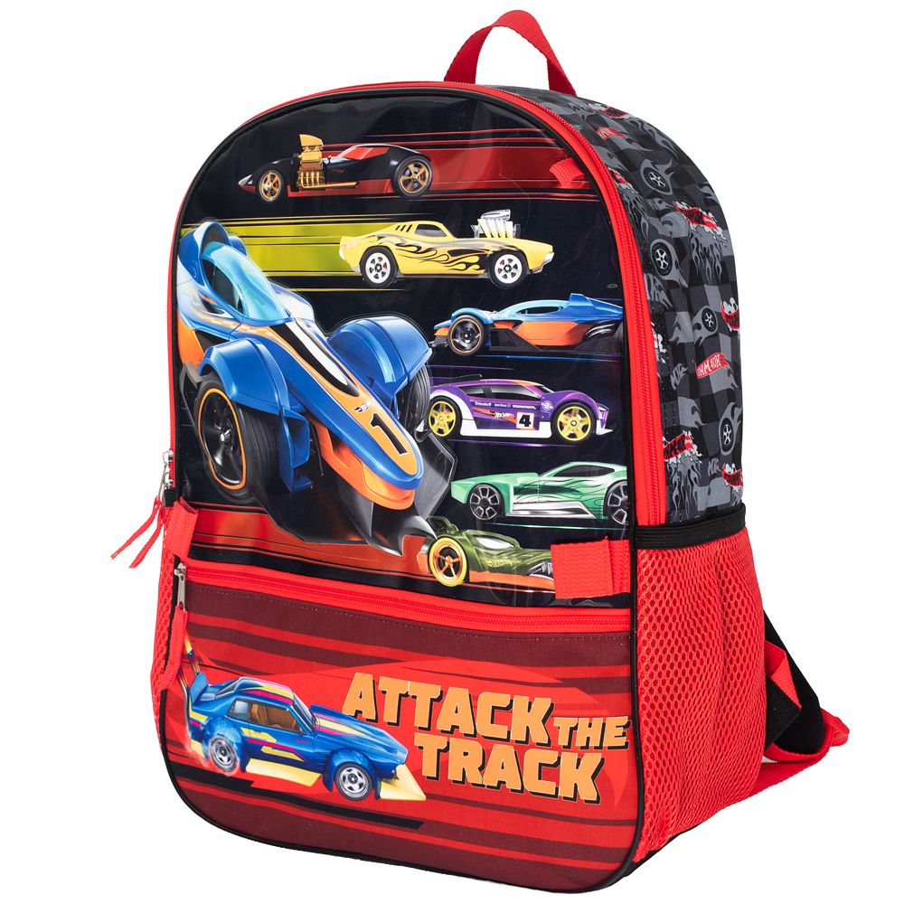 Hot Wheels 5-Piece Backpack Set with Mesh Pockets & Adjustable Straps