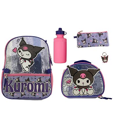Kuromi 5-Piece Backpack Set with Sequin Design and Adjustable Straps