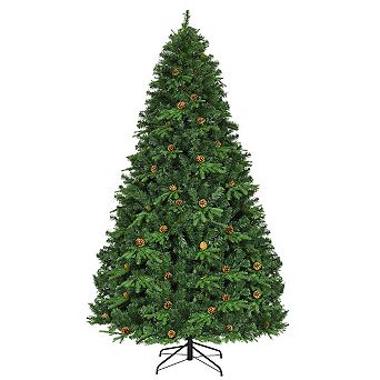 Gymax Pre-Lit 8' Premium Spruce Artificial Christmas Tree Hinged 660 LED Lights Pine Cones