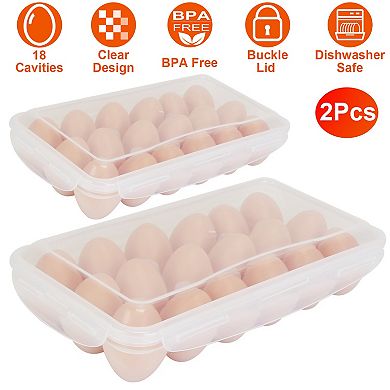 2Pcs Stackable Plastic Egg Holder for Refrigerator, 18-Cavity, Dishwasher Safe