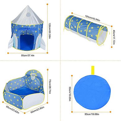 3-in-1 Kids Play Tent with Crawl Tunnel & Ball Pit Foldable Pop-Up Tent Set with Storage Bag