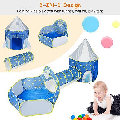 3-in-1 Kids Play Tent with Crawl Tunnel & Ball Pit Foldable Pop-Up Tent Set with Storage Bag