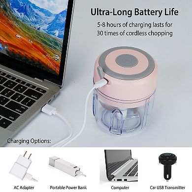 Mini Electric Garlic Chopper 8.45oz Cordless Food Blender for Garlic & Veggies