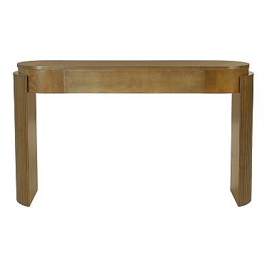Whisen Console Table with Natural Wood Grain Finish, Fluted Design, Oval Top and 2 Drawers
