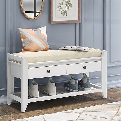 Whisen Multipurpose Entryway Storage Bench, Shoe Rack with Removable Cushion and Drawers