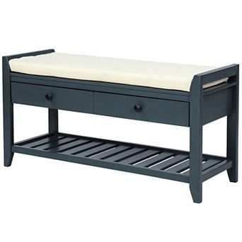 Whisen Multipurpose Entryway Storage Bench, Shoe Rack with Removable Cushion and Drawers