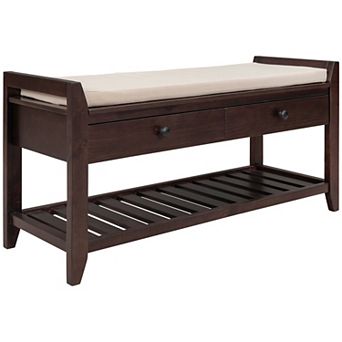 Whisen Multipurpose Entryway Storage Bench, Shoe Rack with Removable Cushion and Drawers
