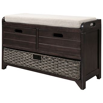 Whisen Fully Assembled Storage Bench with Removable Cushion, Removable Basket and 2 Drawers