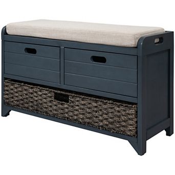Whisen Fully Assembled Storage Bench with Removable Cushion, Removable Basket and 2 Drawers