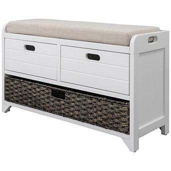 Whisen Fully Assembled Storage Bench with Removable Cushion, Removable Basket and 2 Drawers
