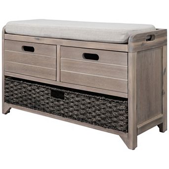 Whisen Fully Assembled Storage Bench with Removable Cushion, Removable Basket and 2 Drawers