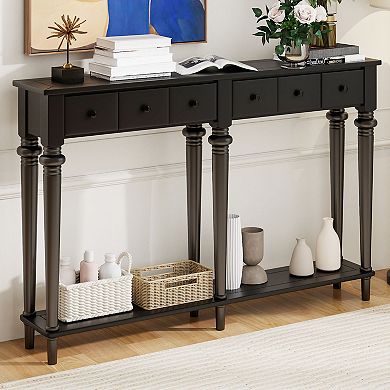 Whisen Entryway Table with 4 Drawers, Retro Console Table with Open Shelf