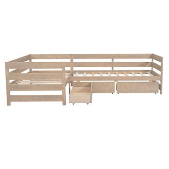 Whisen L-shaped Platform Bed with Three Storage Drawers