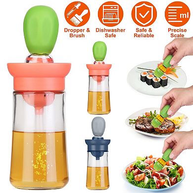 2-in-1 Glass Oil Dispenser with Silicone Dropper & Brush, Measuring Container for Cooking & BBQ