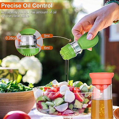 2-in-1 Glass Oil Dispenser with Silicone Dropper & Brush, Measuring Container for Cooking & BBQ