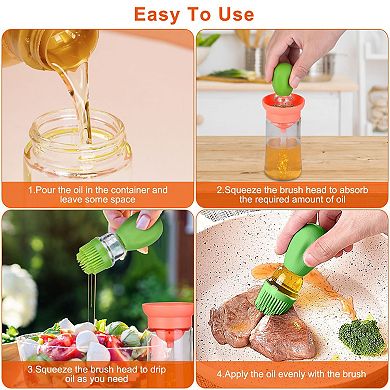 2-in-1 Glass Oil Dispenser with Silicone Dropper & Brush, Measuring Container for Cooking & BBQ