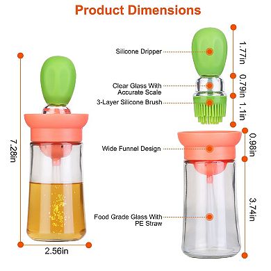 2-in-1 Glass Oil Dispenser with Silicone Dropper & Brush, Measuring Container for Cooking & BBQ
