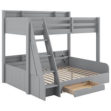 Whisen Bunk Bed with Storage Shelves, LED, Charging Station and a Drawer