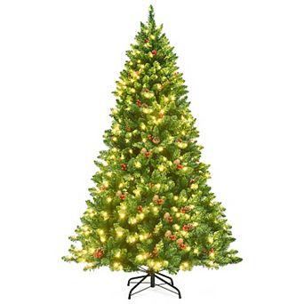 Gymax 6.5FT Pre-Lit Christmas Tree Hinged Artificial Tree Indoor w/ LED Lights