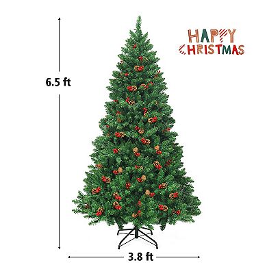 Gymax 6.5FT Pre-Lit Christmas Tree Hinged Artificial Tree Indoor w/ LED Lights