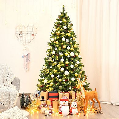 Gymax 6.5FT Pre-Lit Christmas Tree Hinged Artificial Tree Indoor w/ LED Lights