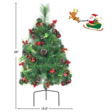 Gymax 2PCS Pre-Lit Christmas Tree Artificial Pathway Xmas Tree w/ 8 Flash Modes