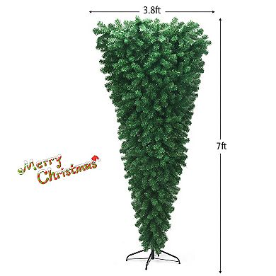 Gymax 7ft Artificial Upside Down Christmas Tree Holiday Decoration w/ Metal Stand