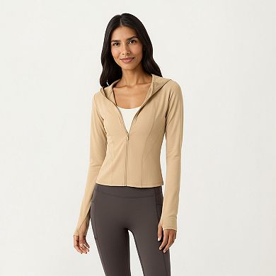 Women's Long Sleeve Zip Up Hoodie Jacket with Contoured Fit and Thumbhole Cuffs
