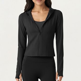 Women's Long Sleeve Zip Up Hoodie Jacket with Contoured Fit and Thumbhole Cuffs