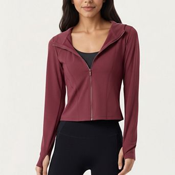 Women's Long Sleeve Zip Up Hoodie Jacket with Contoured Fit and Thumbhole Cuffs