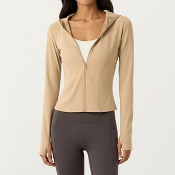 Women's Long Sleeve Zip Up Hoodie Jacket with Contoured Fit and Thumbhole Cuffs