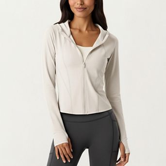 Women's Long Sleeve Zip Up Hoodie Jacket with Contoured Fit and Thumbhole Cuffs