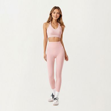 Women's Double Strap V-Neck Sports Bra with Smooth Stretch Fabric and Supportive Band