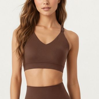 Women's Double Strap V-Neck Sports Bra with Smooth Stretch Fabric and Supportive Band