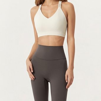 Women's Double Strap V-Neck Sports Bra with Smooth Stretch Fabric and Supportive Band